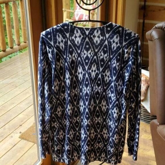 Grace Elements Rayon Aztec Design Blue & White Unique Classy Closure Sz Cardigan - Picture 8 of 8
